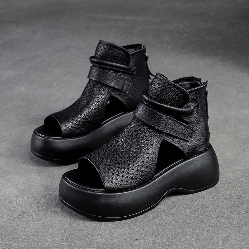 Perforated Open Toe Platform Sandals