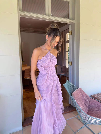 Sleeveless Ruffled Accordion Pleated Maxi Dress