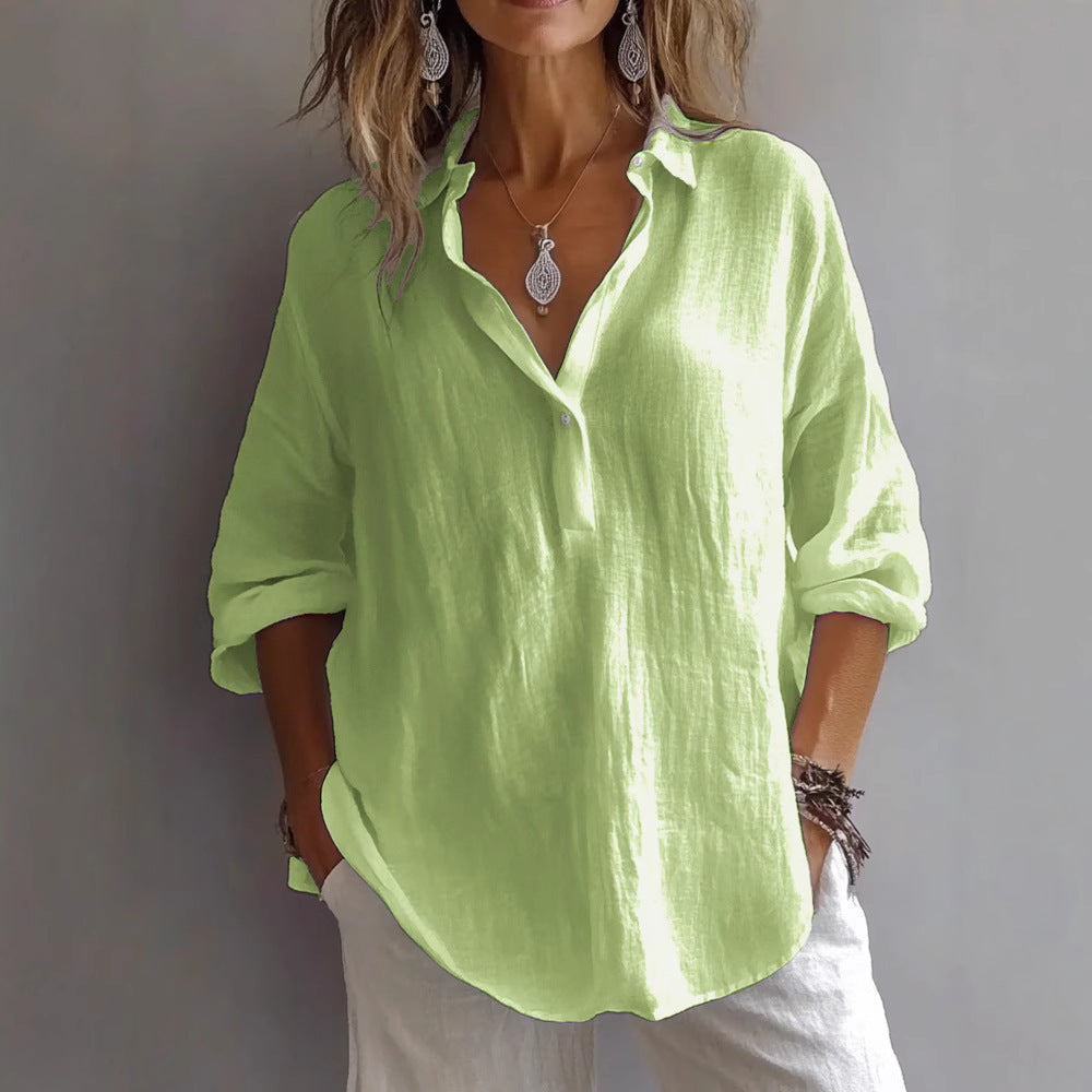 Collared Loose Curved Textured Buttoned Rolled Shirt