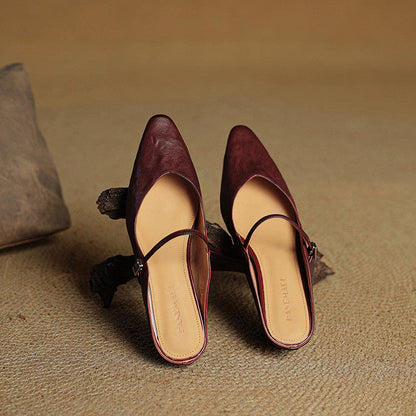 Pointed Toe Low Block Heel Mule Sandals