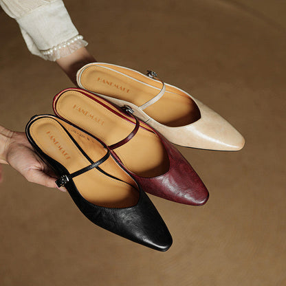 Pointed Toe Low Block Heel Mule Sandals