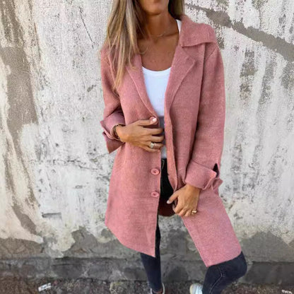 Women's Notched Collar Long Sleeve Longline Cardigan with Pockets