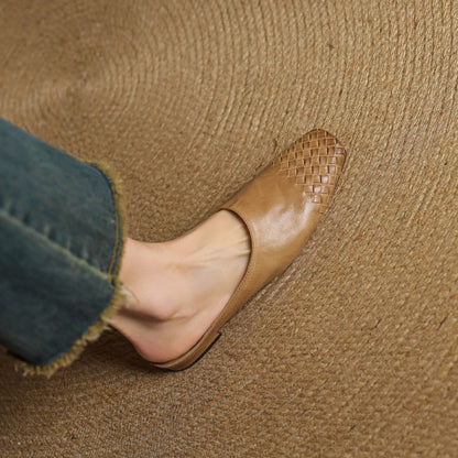 Square Toe Slip On Low Heel Mule Sandals