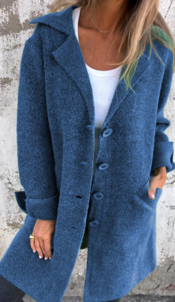 Women's Notched Collar Long Sleeve Longline Cardigan with Pockets