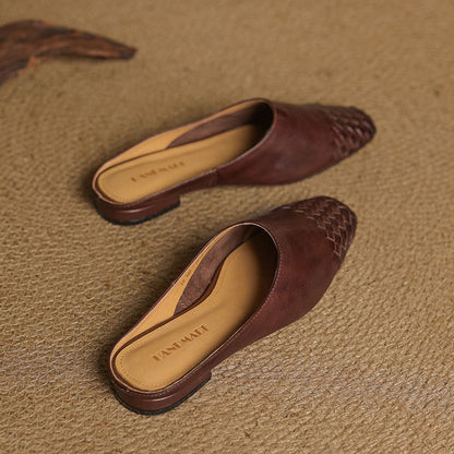 Square Toe Slip On Low Heel Mule Sandals