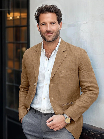 Collared Notched Buttoned Pocketed Structured Long Blazer