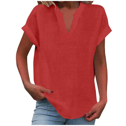 Curved Hem Textured Cap Sleeve V Neck Shirt