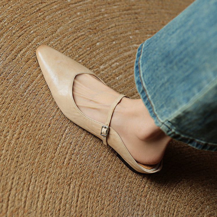 Pointed Toe Low Block Heel Mule Sandals