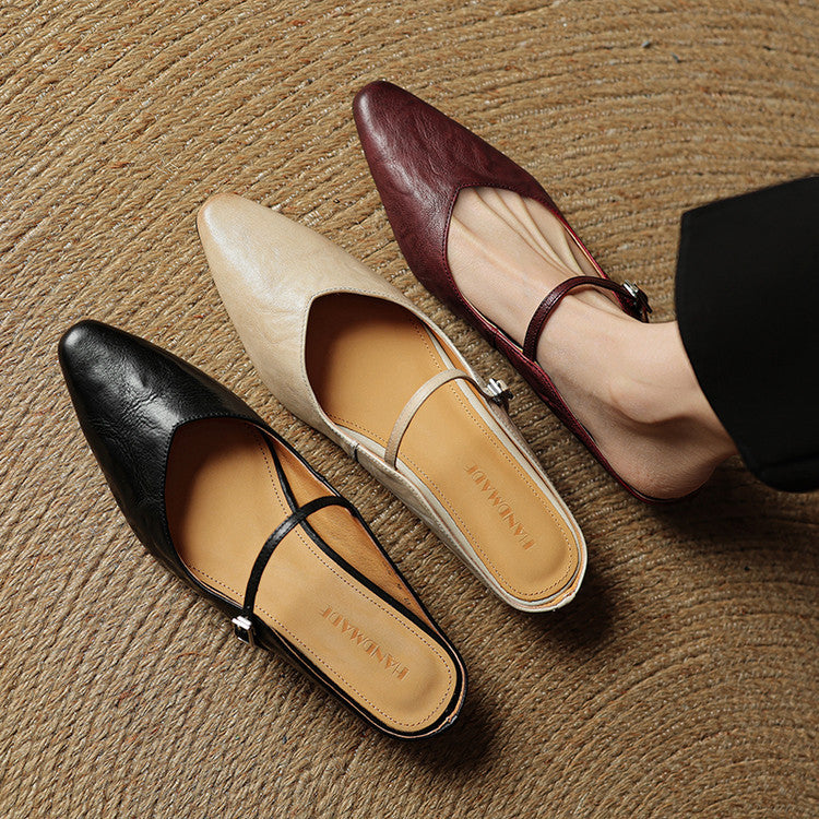 Pointed Toe Low Block Heel Mule Sandals