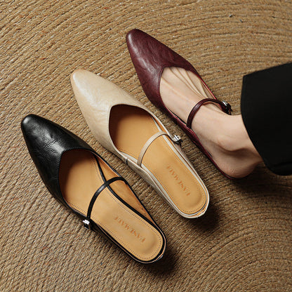 Pointed Toe Low Block Heel Mule Sandals