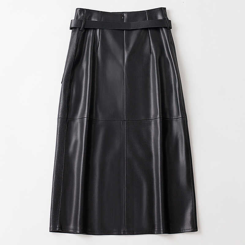 High Waist Paneled Perforated Asymmetric Midi Skirt