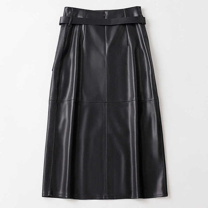 High Waist Paneled Perforated Asymmetric Midi Skirt