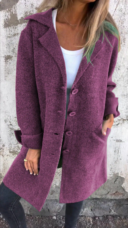Women's Notched Collar Long Sleeve Longline Cardigan with Pockets