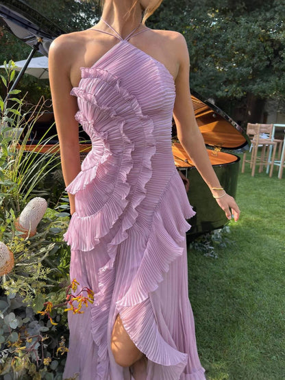 Sleeveless Ruffled Accordion Pleated Maxi Dress