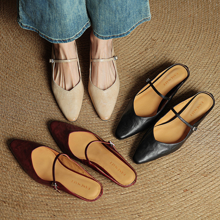 Pointed Toe Low Block Heel Mule Sandals