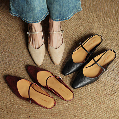 Pointed Toe Low Block Heel Mule Sandals