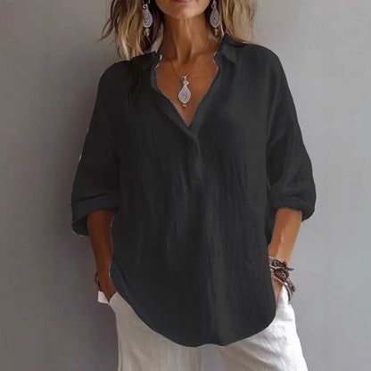 Collared Loose Curved Textured Buttoned Rolled Shirt