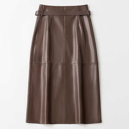 High Waist Paneled Perforated Asymmetric Midi Skirt