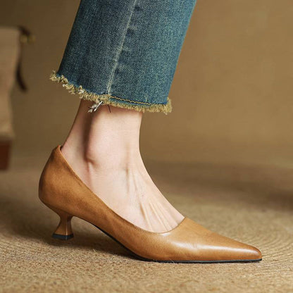 Slip On Pointed Toe Low Kitten Heels