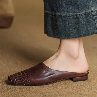 Square Toe Slip On Low Heel Mule Sandals