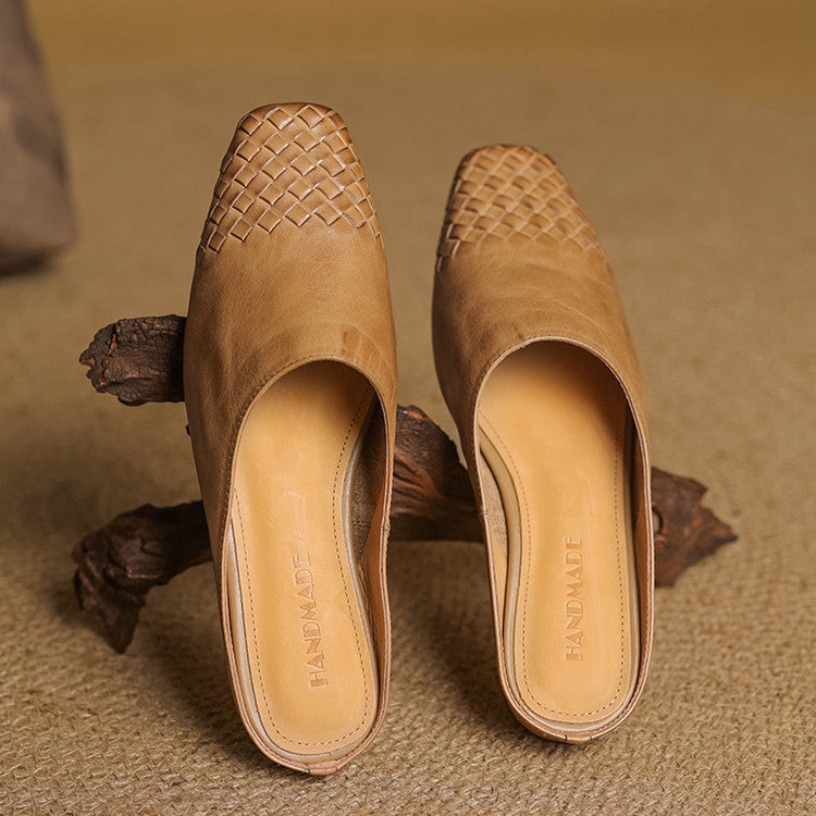 Square Toe Slip On Low Heel Mule Sandals