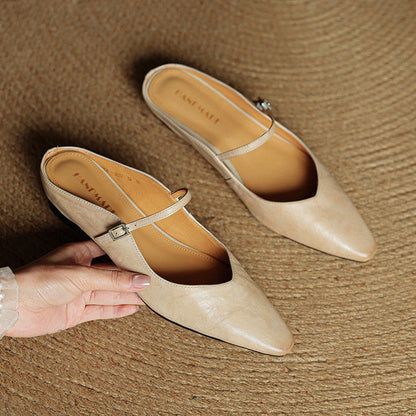 Pointed Toe Low Block Heel Mule Sandals