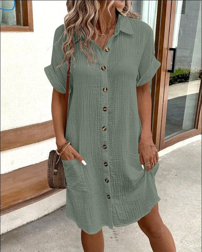 Loose Fit Short Sleeve Pocket Dress