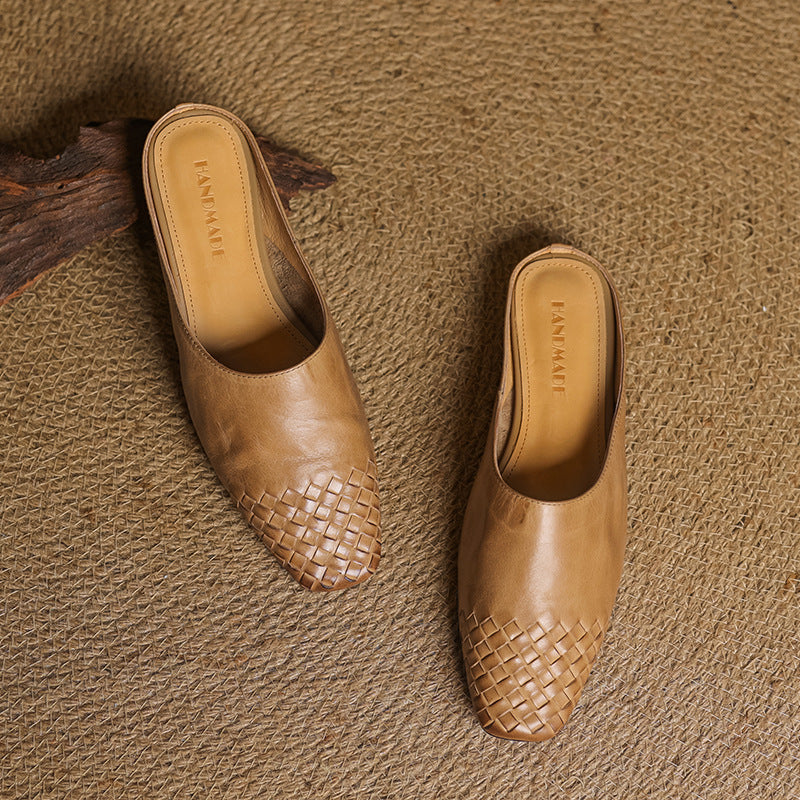 Square Toe Slip On Low Heel Mule Sandals