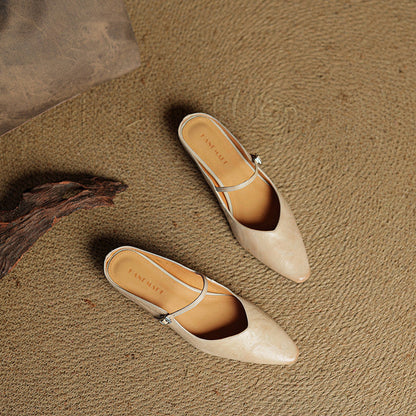 Pointed Toe Low Block Heel Mule Sandals