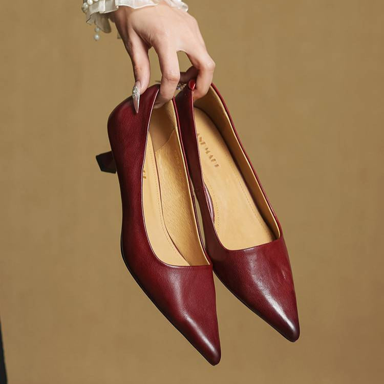 Slip On Pointed Toe Low Kitten Heels