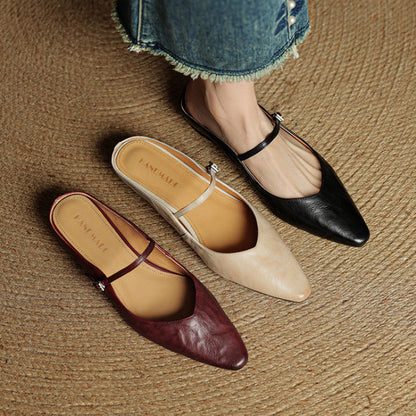 Pointed Toe Low Block Heel Mule Sandals
