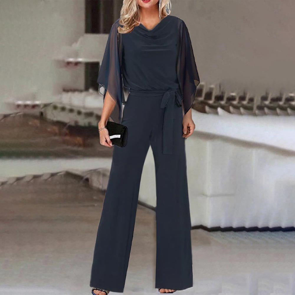 Draped Belted Open Wide Long Fitted Jumpsuit