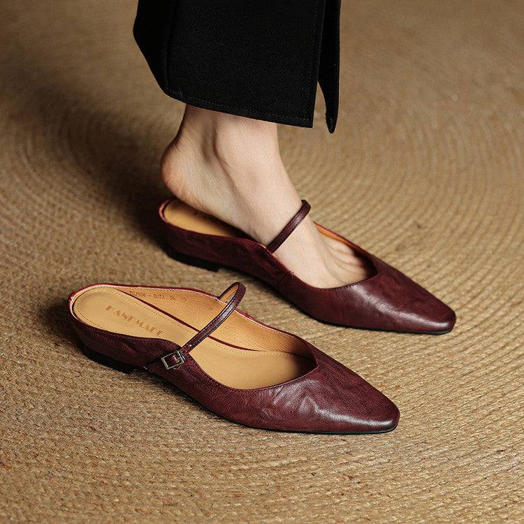 Pointed Toe Low Block Heel Mule Sandals