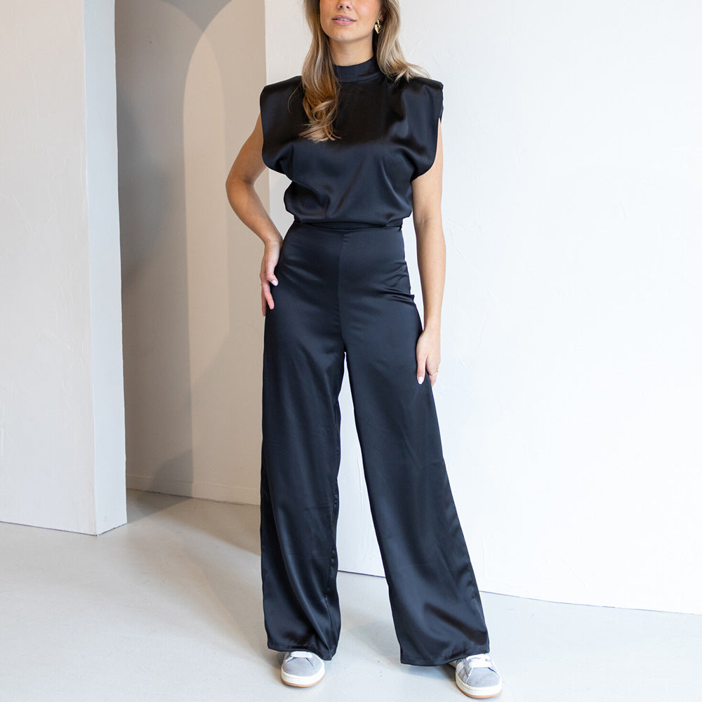 Mock Neck Sleeveless Wide Leg Formal Jumpsuit