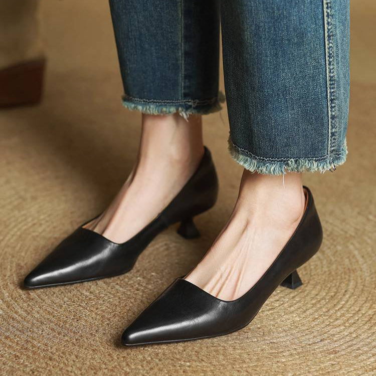 Slip On Pointed Toe Low Kitten Heels