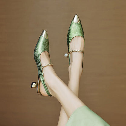 Slingback Twisted Strap Pointed Cap Toe Heels