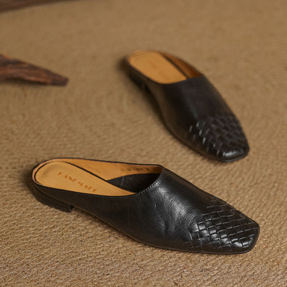Square Toe Slip On Low Heel Mule Sandals