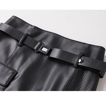 High Waist Paneled Perforated Asymmetric Midi Skirt