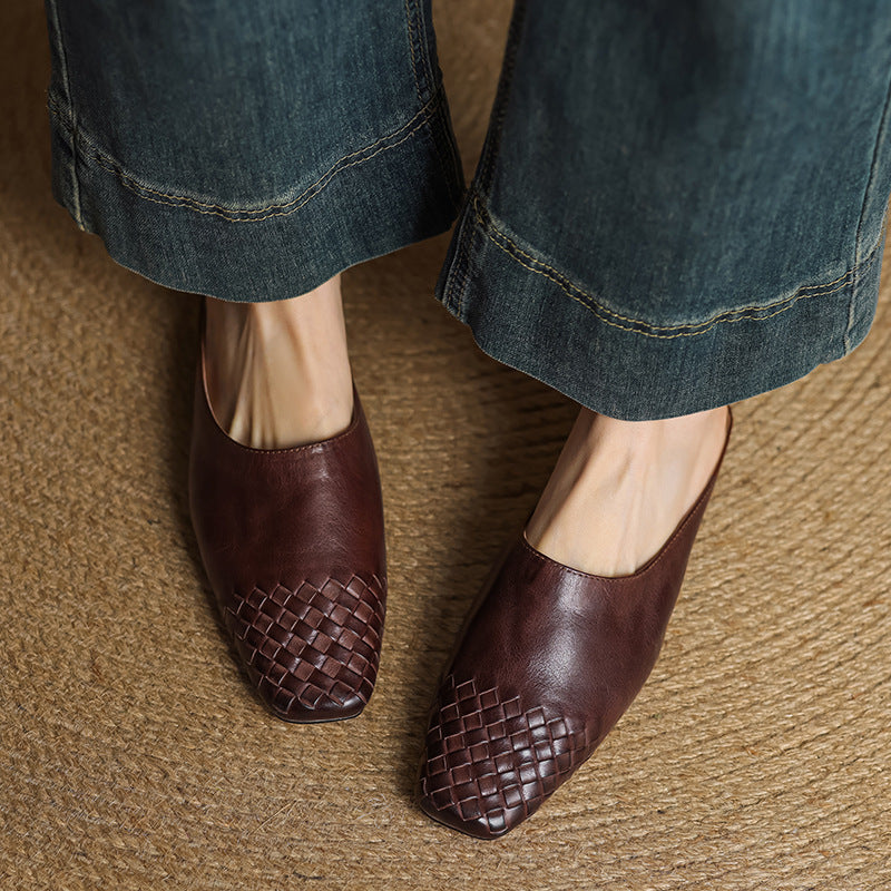 Square Toe Slip On Low Heel Mule Sandals
