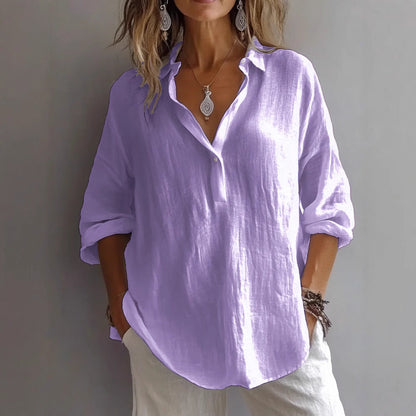 Collared Loose Curved Textured Buttoned Rolled Shirt