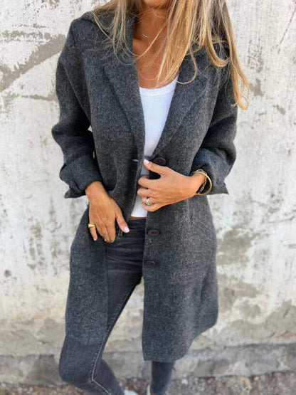 Women's Notched Collar Long Sleeve Longline Cardigan with Pockets