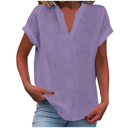 Curved Hem Textured Cap Sleeve V Neck Shirt