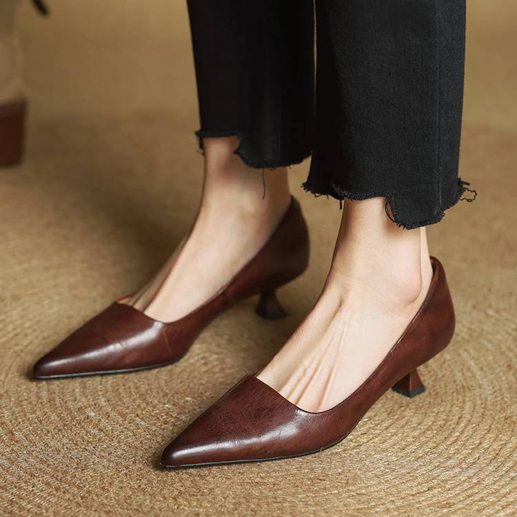 Slip On Pointed Toe Low Kitten Heels