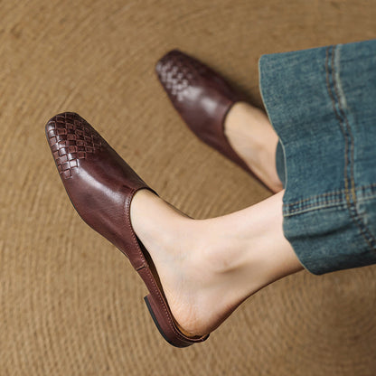 Square Toe Slip On Low Heel Mule Sandals