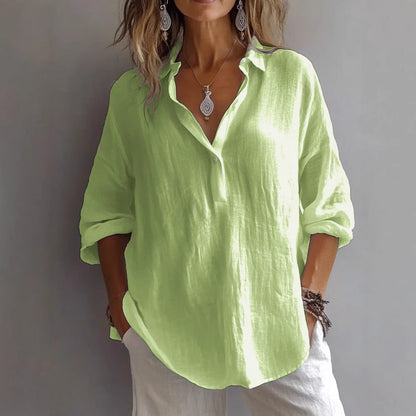 Collared Loose Curved Textured Buttoned Rolled Shirt