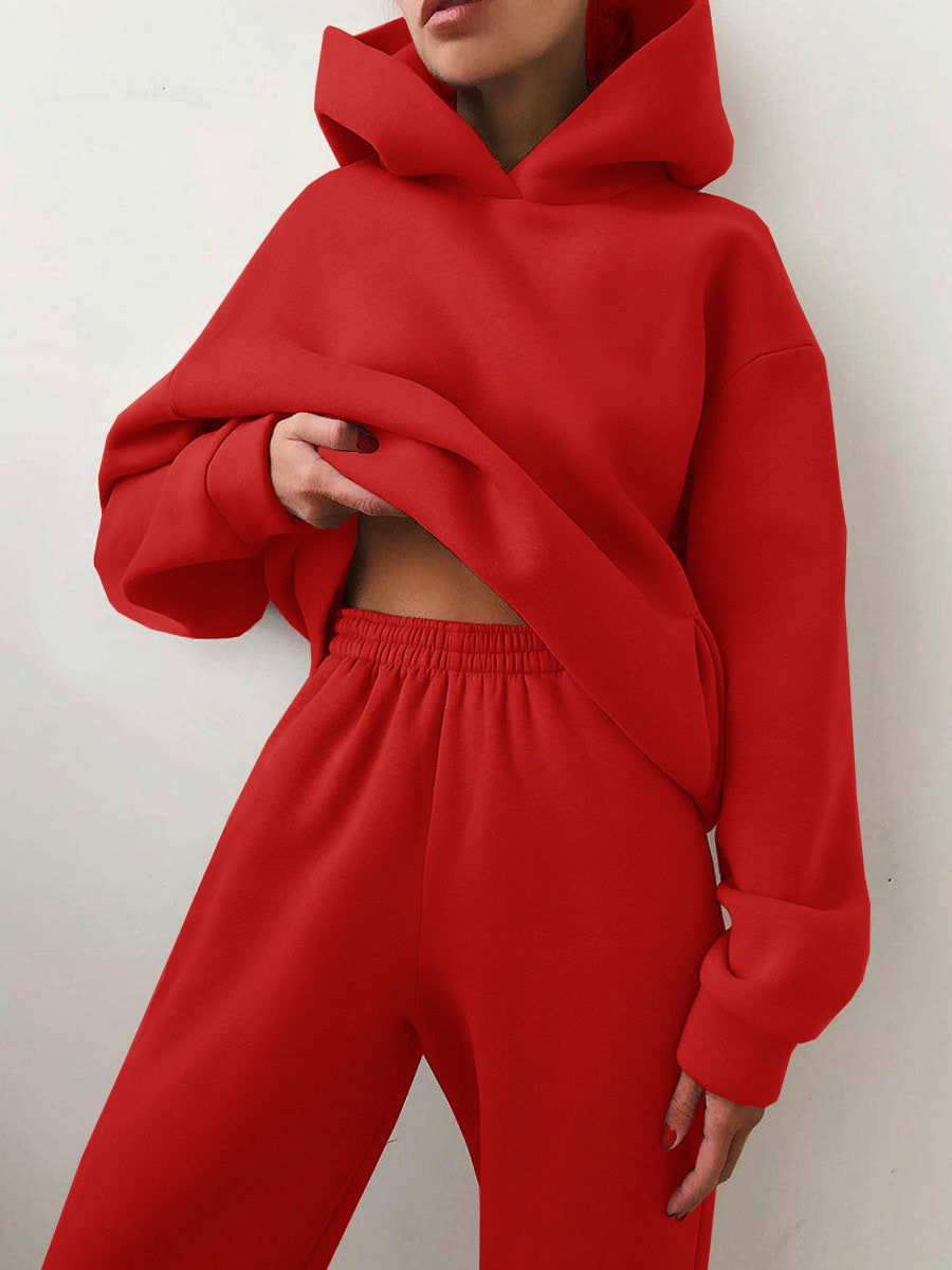 Hooded Cropped Loungewear Set For Women