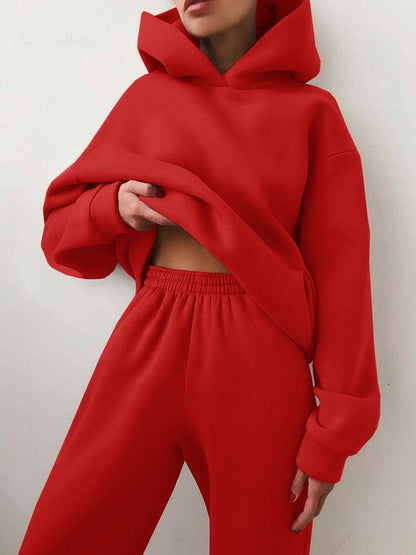 Hooded Cropped Loungewear Set For Women