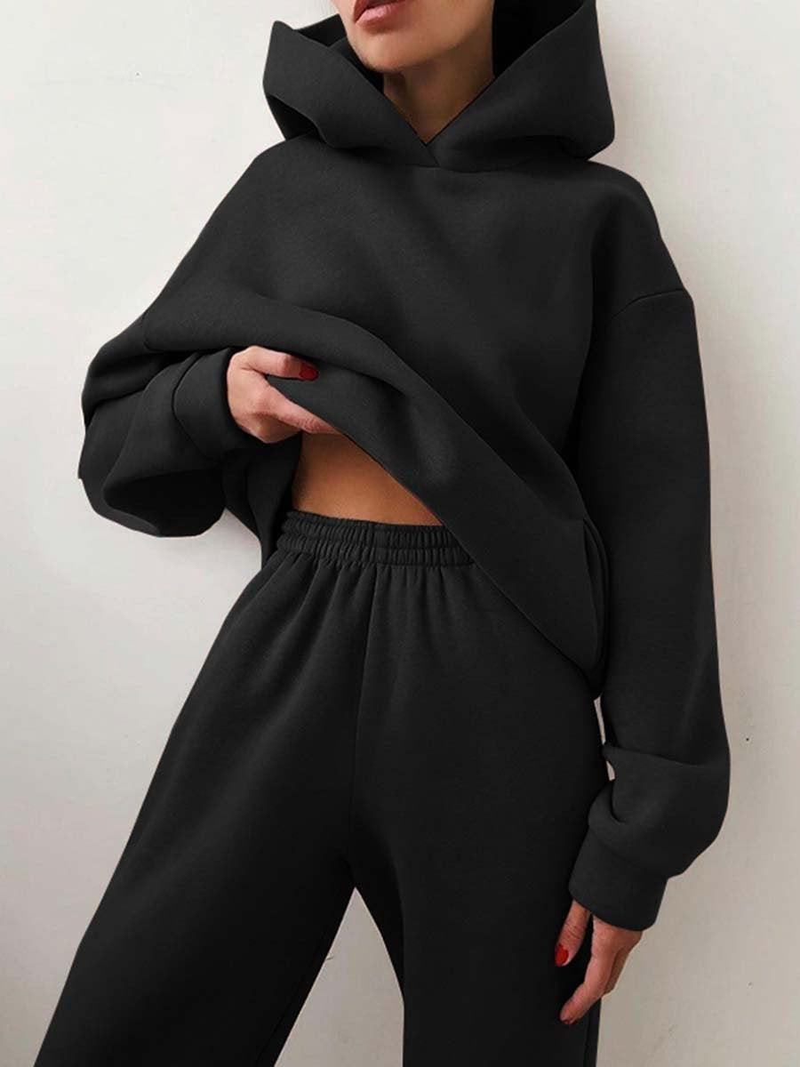 Hooded Cropped Loungewear Set For Women