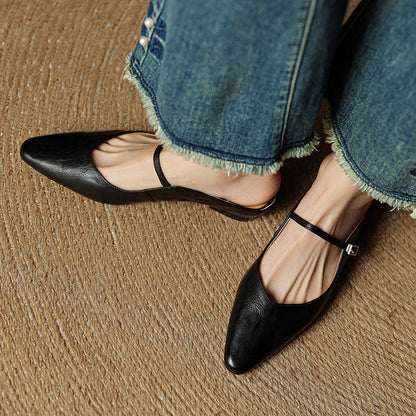 Pointed Toe Low Block Heel Mule Sandals