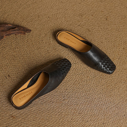 Square Toe Slip On Low Heel Mule Sandals